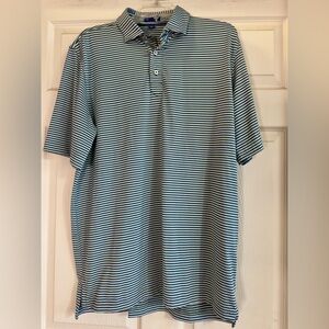 EUC Stitch‎ Golf Shirt Mens Blue Green White Polo Striped Stretch Size M/L